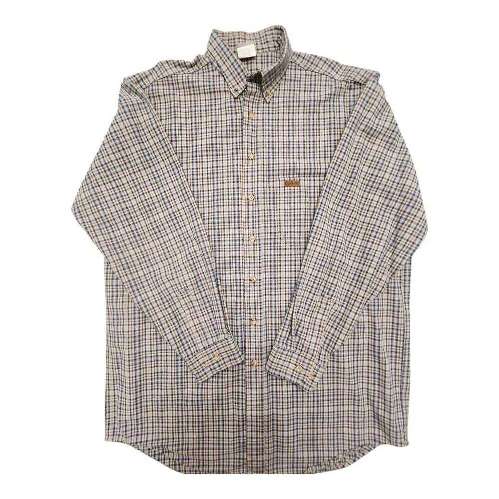 EUC Carhartt Brown Plaid Flannel Long Sleeve Button Down Shirt Men's Size Large